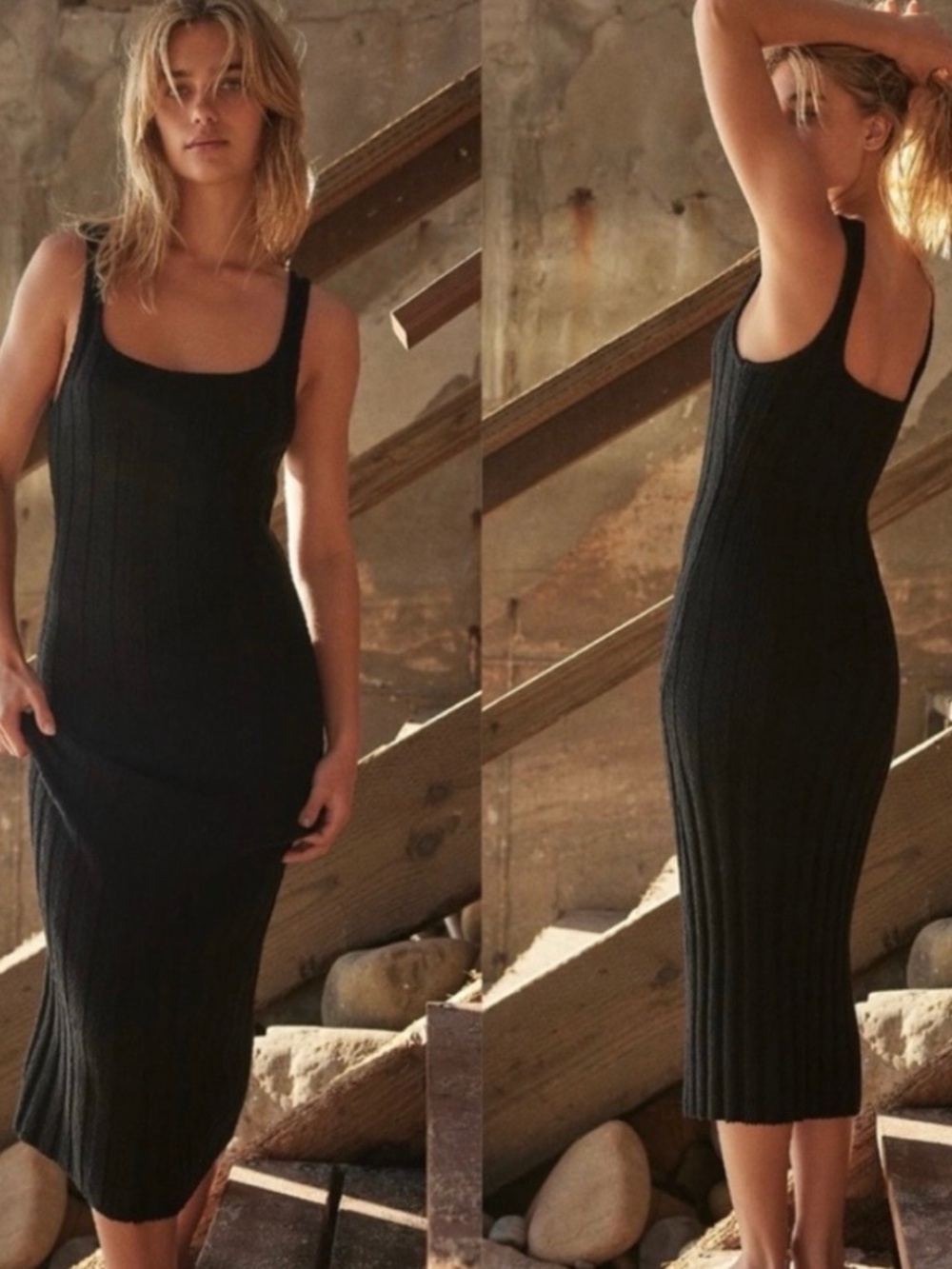 Free People Beach Santos Dress Black Medium Ribbed FP Beach